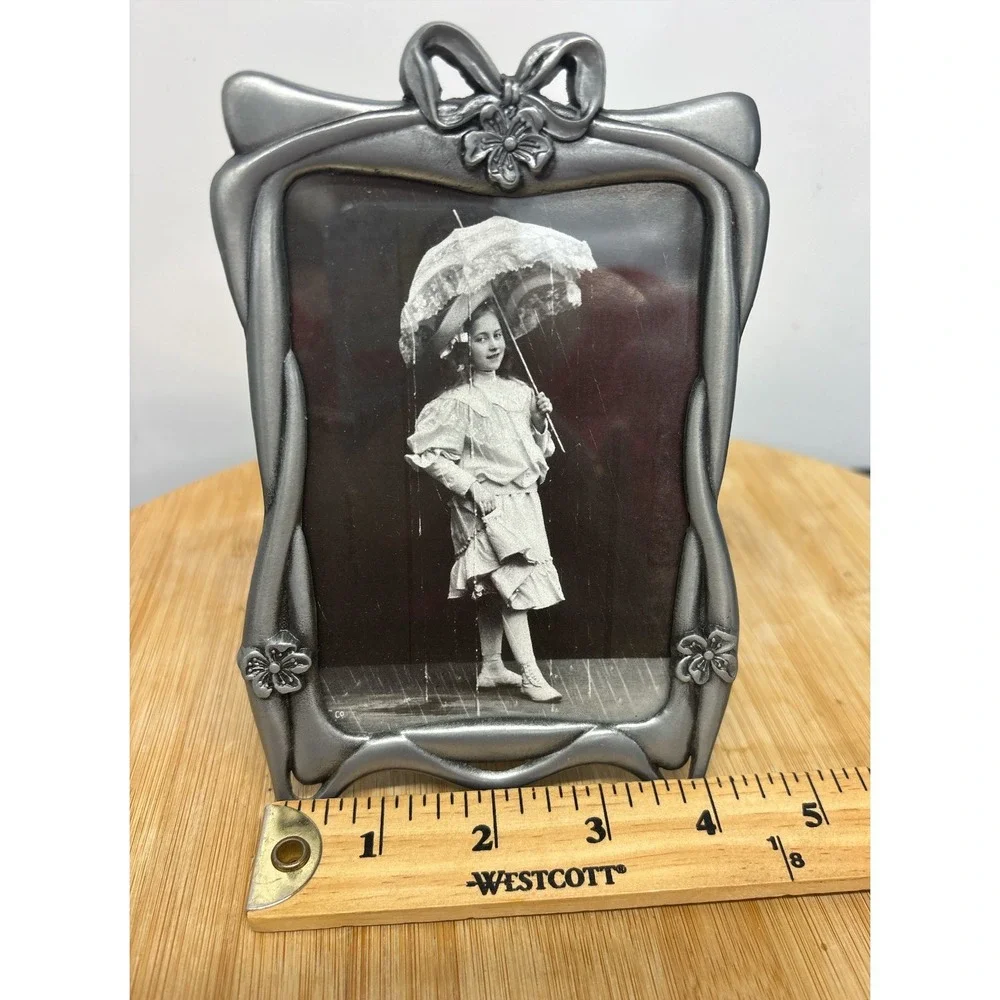 Vintage 1989 SEMO Pewter Art Nouveau Style Picture Frame Bow Floral 4